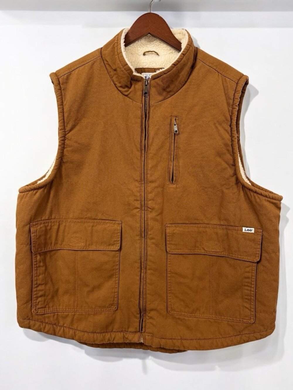 Lee Workwear Mens Sherpa Lined Vest XXL Tobacco Brown Cotton Canvas